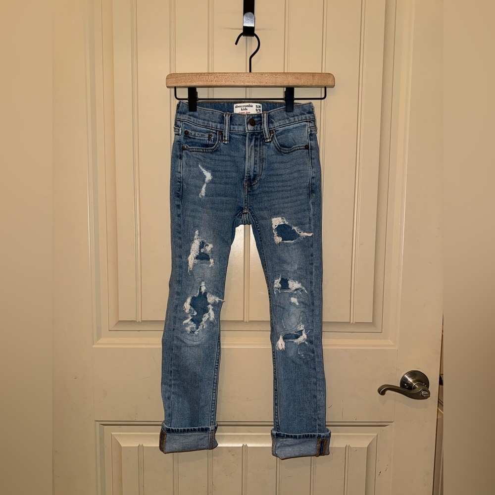 Abercrombie Kids Slim Denim Ripped Skinny Jeans Size 9/10 Medium Wash